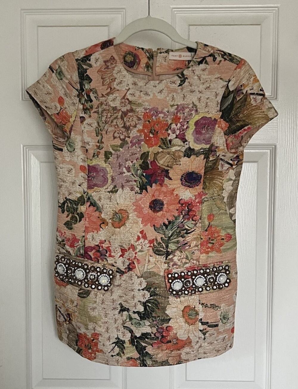 Tory Burch Jillian Tunic Resort 2014 Garden Party Floral Beaded Top 0